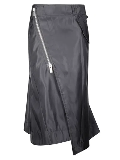 Sacai Zip Asymmetrical Skirt In Black