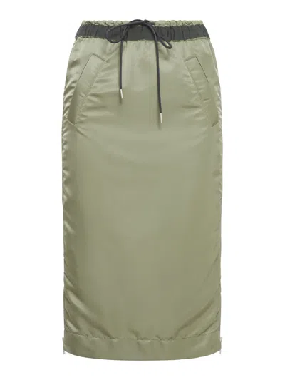 Sacai Nylon Twill Skirt In Khaki