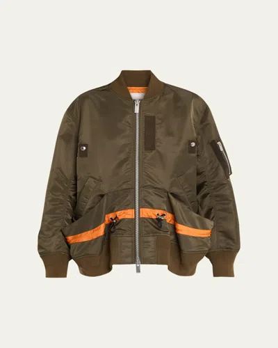 Sacai Short Jacket With Khaki Base And Orange Stripe Detail In Gray
