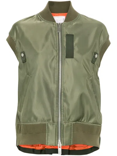 Sacai Nylon Twill Vest In Green