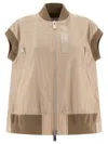 Sacai Twill Nylon Vest Jacket With Short Sleeves In Brown