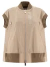 Sacai Twill Nylon Vest Jacket With Short Sleeves In Brown