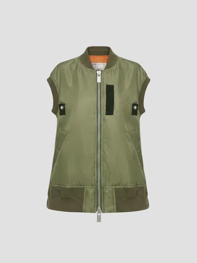 Sacai Nylon Twill Vest In Khaki