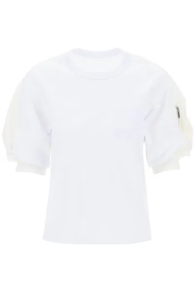 Sacai Nylon Twill X Cotton Jersey T-shirt In White