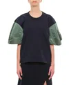 Sacai Nylon Twill X Cotton Jersey T-shirt In Black