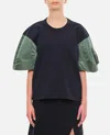 Sacai Nylon Twill X Cotton Jersey T-shirt In Blue