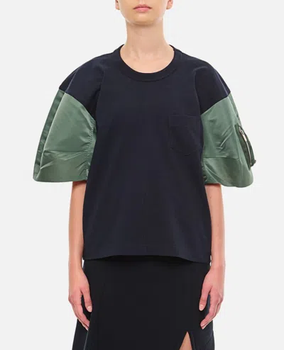 Sacai Nylon Twill X Cotton Jersey T-shirt In 263 Navy*b/khaki