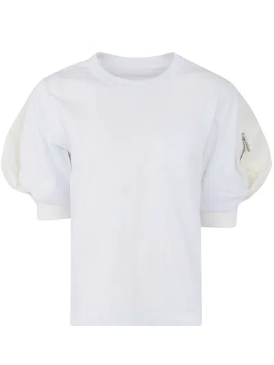 Sacai Nylon Twill X Cotton Jersey T-shirt In White