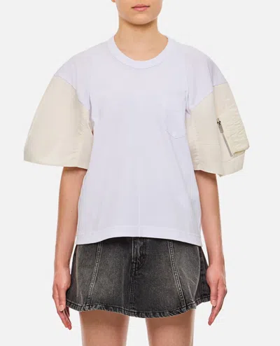 Sacai Nylon Twill X Cotton Jersey T-shirt In White