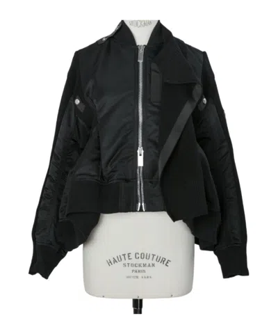 Sacai Nylon Twill X Knit Blouson In Black