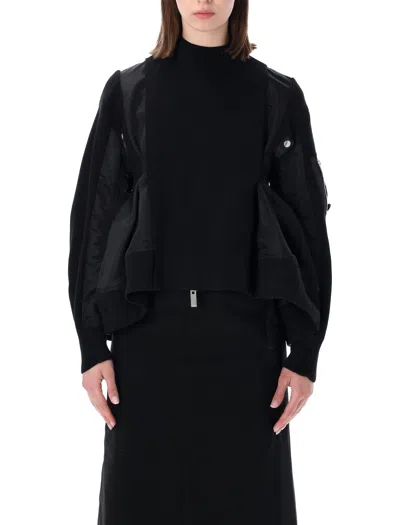 Sacai Nylon Twill X Knit Blouson In Black