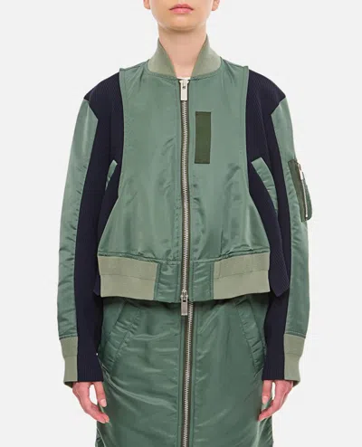 sacai サカイ Nylon Twill x Knit Blouson Sacai Nylon Twill X Knit Blouson In Green | ModeSens