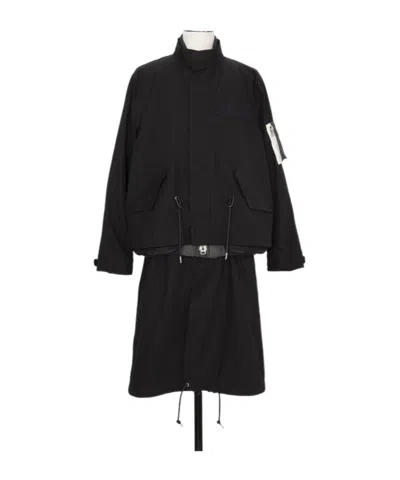 Sacai Nylon Twill X Rip Stop Coat In Black