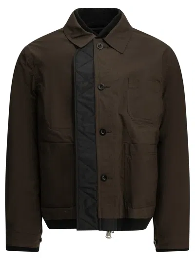 Sacai "nylon Twill X Ripstop Reversible" Quilted Jacket In Brown