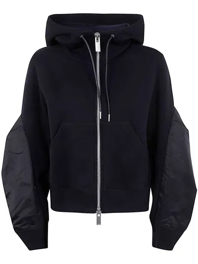 Sacai Nylon Twill X Sponge Sweat Hoodie In Black