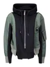 Sacai Nylon Twill X Sponge Sweat Hoodie In Green