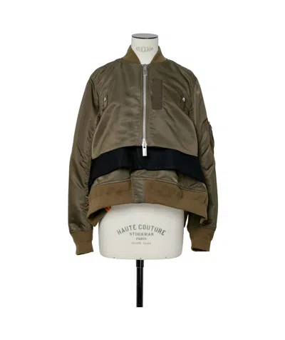 Sacai Nylon Twill X Wool Melton Blouson In Brown