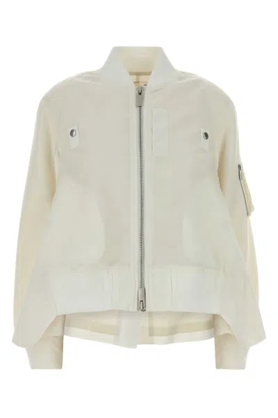Sacai Nylon Twill X Wool Suiting Blouson In Neutral