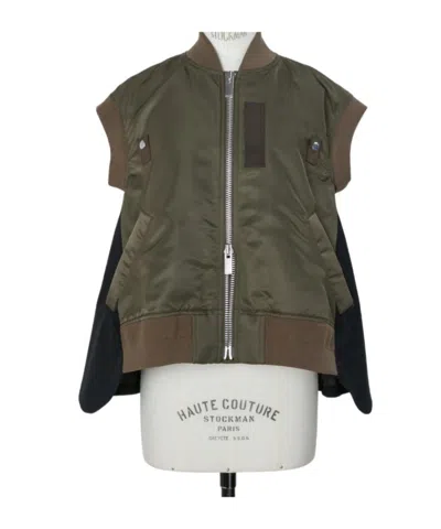 Sacai Nylon Twill X Wool Suiting Vest In Green