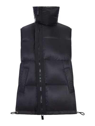 Sacai Nylon Vest With High Collar And Drawstring In Black