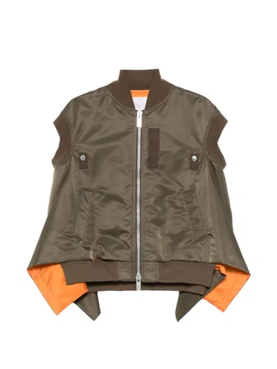 Sacai Nylon Zipped Vest In Green