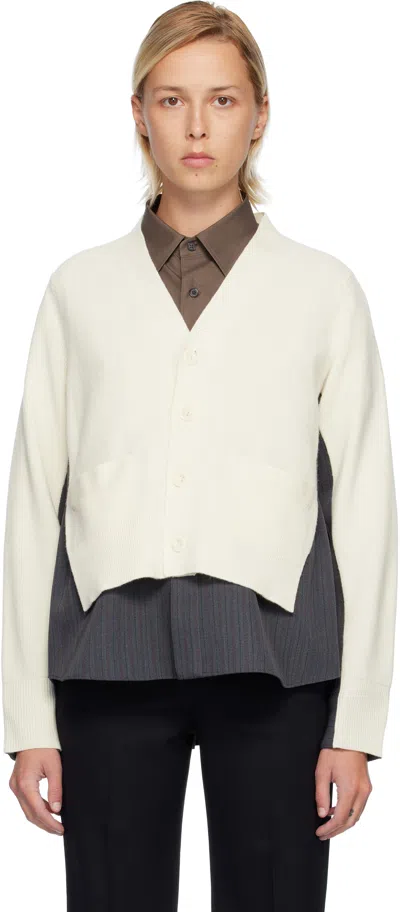 Sacai Off-white & Gray Stripe Doeskin & Wool Knit Cardigan