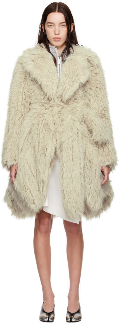 Sacai Off-white Belted Faux-fur Coat In 376 L/gray