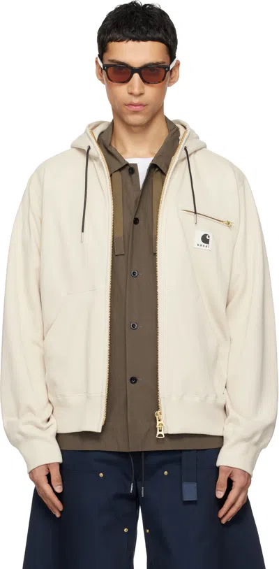 Sacai Off-white Carhartt Wip Edition Cotton Jersey Hoodie In Neutral