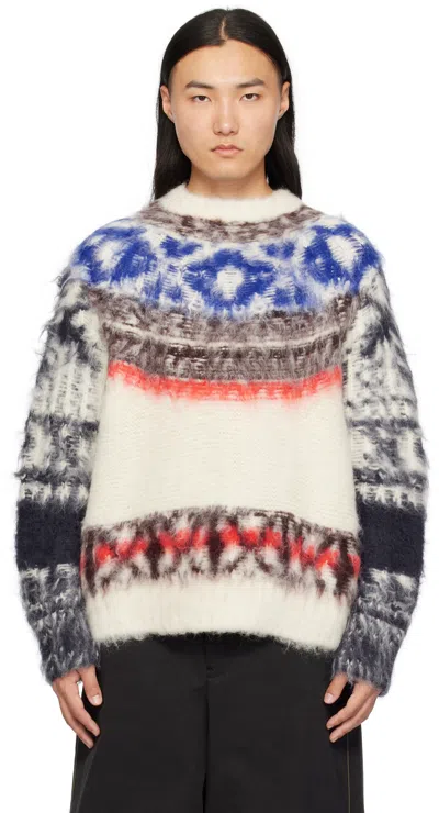 Sacai Off-white Graphic Sweater In 160 Off Whitexblue