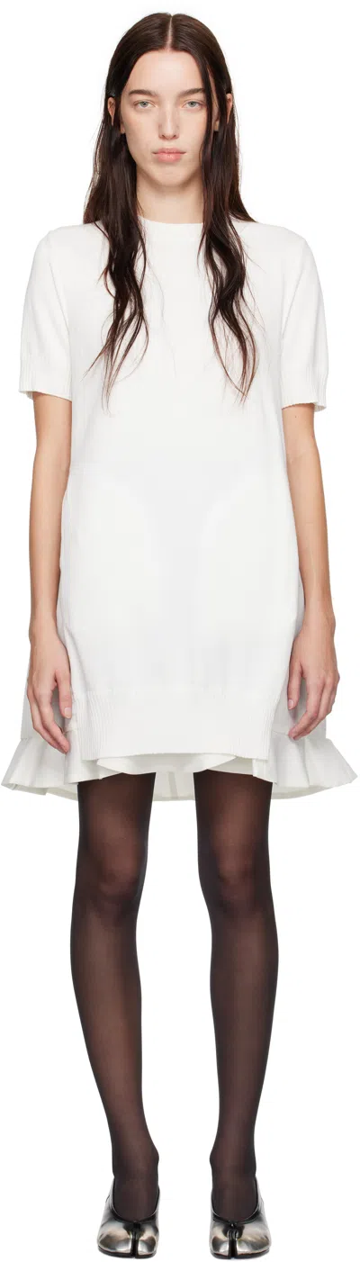 Sacai Off-white Nylon Twill & Knit Minidress In 151 Off White