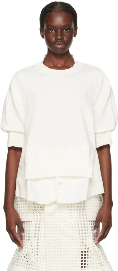 Sacai Off-white Paneled Denim Shirt In 151 Off White