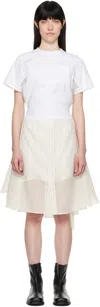 Sacai Off-white Spun Organza & Cotton Jersey Midi Dress In 817 Off White Stripe