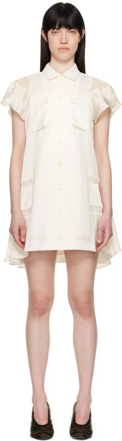 Sacai Off-white Suiting & Satin Minidress In Off White
