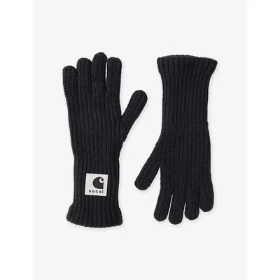 Sacai Omens Black  X Carhartt Wip Logo-patch Knitted Wool-blend Gloves