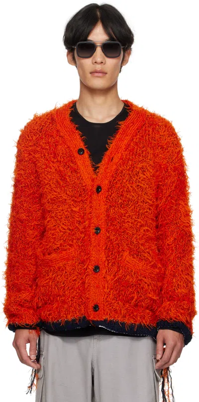 SACAI ORANGE FURRY KNIT CARDIGAN