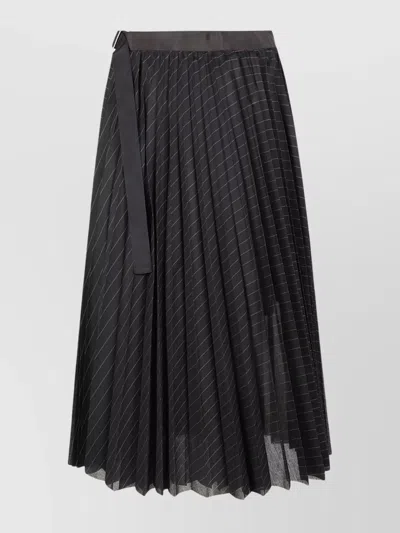 Sacai Organza Skirt With Contrasting Waistband And Pleated Design In Black