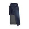 Sacai Overlapping Raw-cut Hem Denim Midi Skirt In Blue