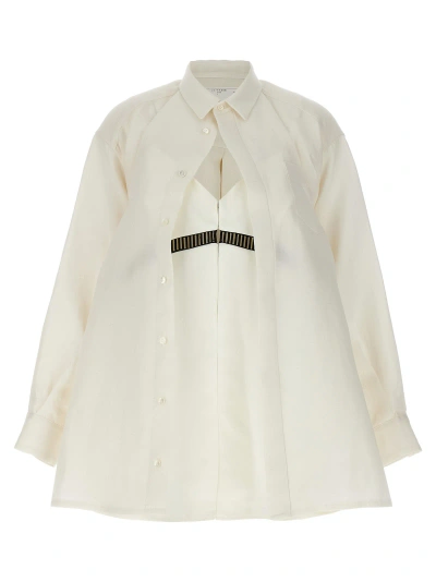 Sacai Overlapping Shirt Silk Dress In Off White