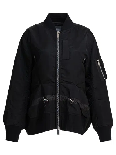 Sacai Oversized Fit Nylon Twill Bomber Jacket In Black