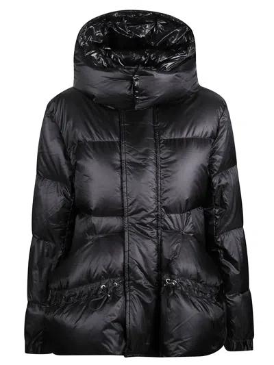 Sacai Oversized Nylon Down Jacket With Removable Hood And Flared Hem In Black