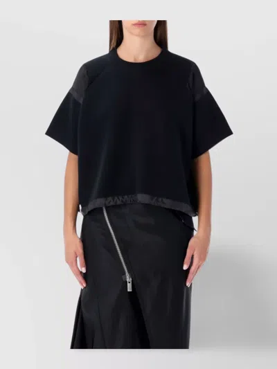 Sacai Oversized Technical Cotton T-shirt With Adjustable Drawstring Hem In Black