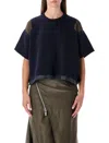 Sacai Oversized Technical Cotton T-shirt With Adjustable Drawstring Hem In Blue