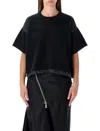 Sacai Oversized Technical Cotton T-shirt With Adjustable Drawstring Hem In Black