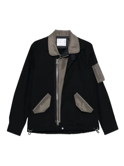 Sacai Oxford Nylon Cotton Jacket In Black