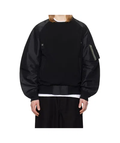 Sacai Padded Knit Cotton-blend And Nylon Twill Sweater. In Black