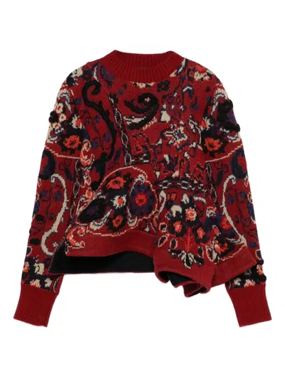 Sacai Paisley-print Asymmetric Sweater In Red