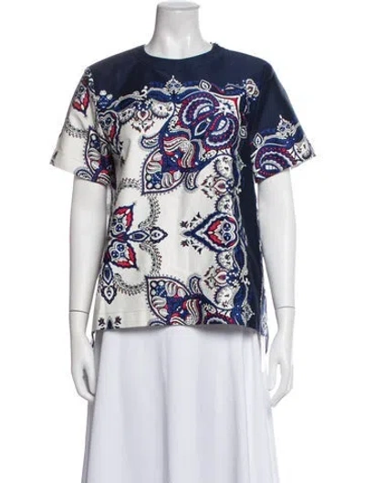 Pre-owned Sacai Paisley Print Crew Neck Blouse In Blue/white