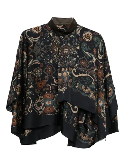 Sacai Paisley-print Layered Blouse In Blue