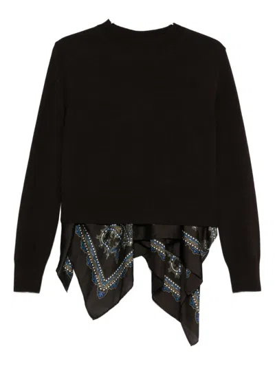 Sacai Paisley-print Panel Sweater In Black