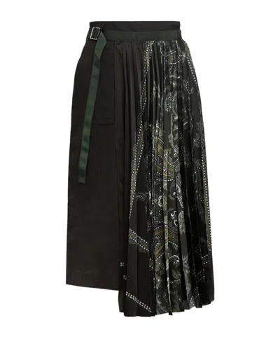 Sacai Paisley-print Panelled Midi Skirt In Black